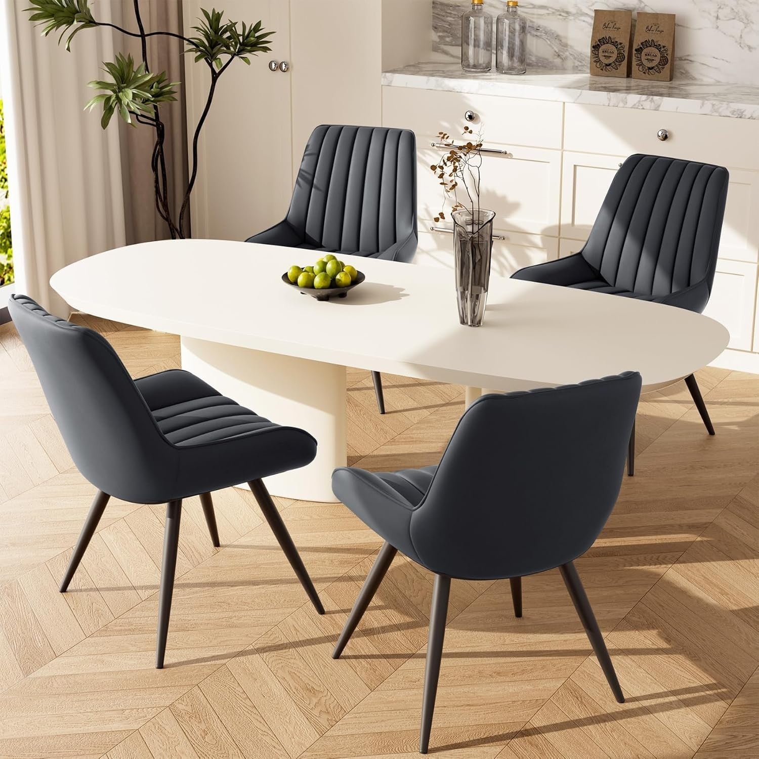 Set of 6 Grey Dining Chairs | Upholstered Padded Armchairs Metal Legs