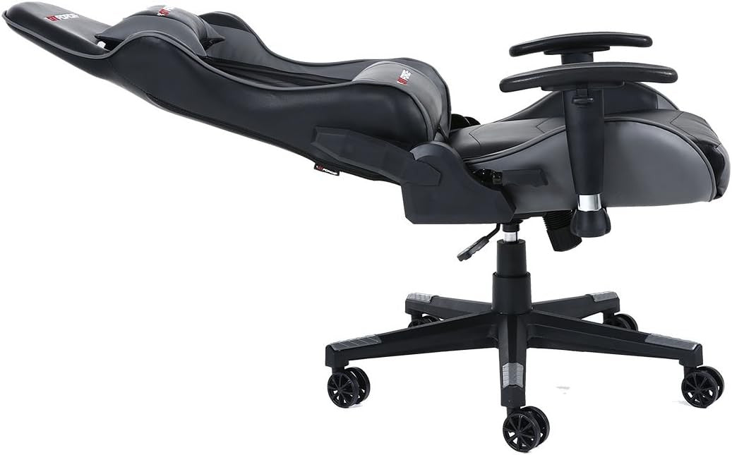 Reclining Gaming Chair Faux Leather Swivel High Back Grey