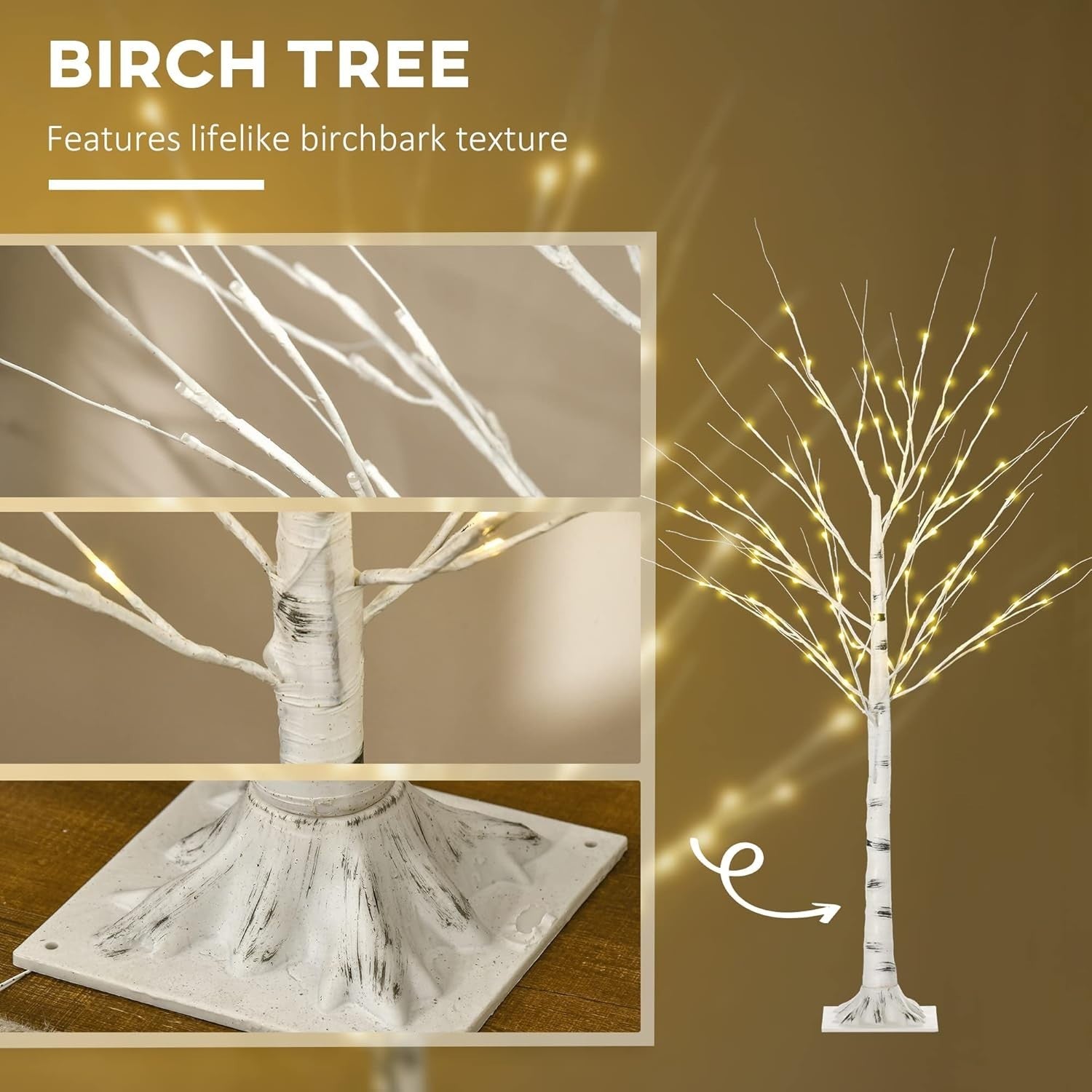 150cm Pre-Lit White Birch Tree Light Warm LED Indoor & Outdoor Home Garden Decor