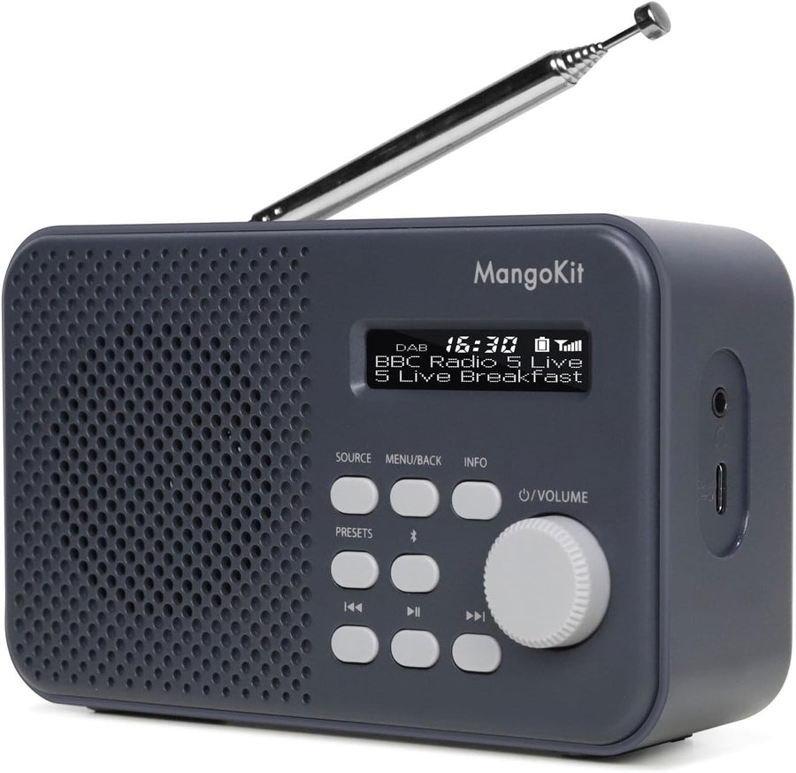 Portable DAB DAB+ FM Radio Bluetooth Kitchen Alarm Dark Grey