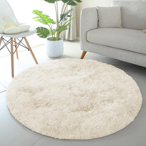 Round Shaggy Rugs Set 2pcs 120x120cm Cream Super Soft Non Slip Thick Pile