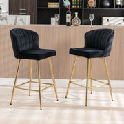 Set of 2 Black Velvet Bar Stools with Gold Metal Legs – Adjustable Counter Chair