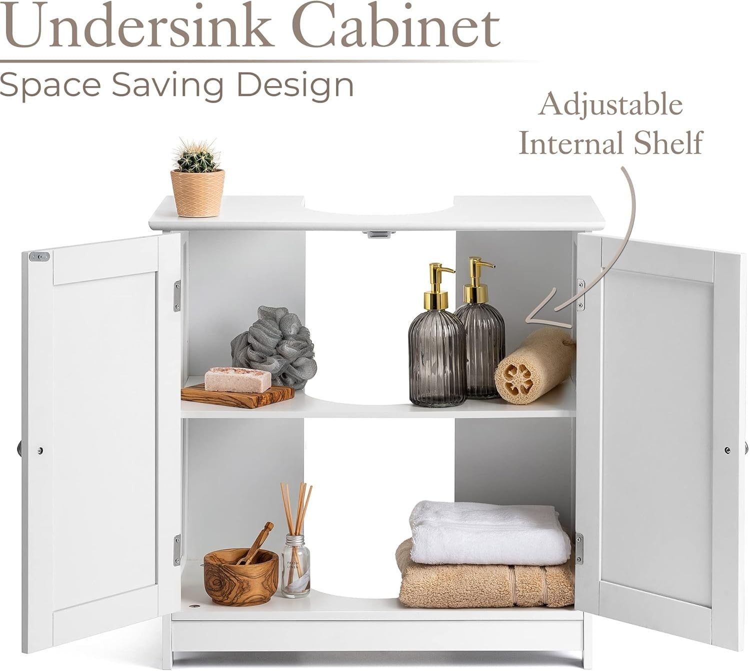 White Under Sink Bathroom Cabinet – Compact Storage Cupboard 60x30x60cm