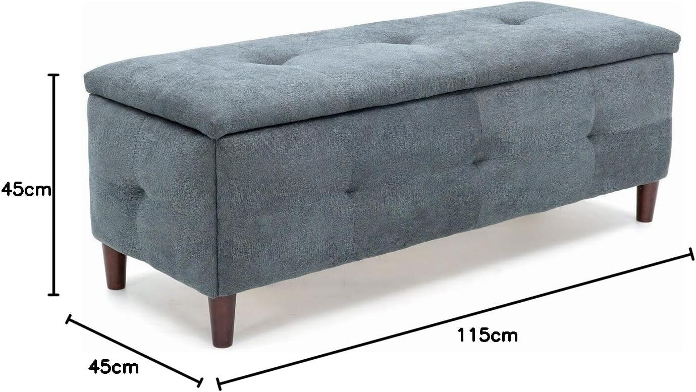 Grey Linen Storage Ottoman Bench with Seat & Lift-Up Lid 115x45x45