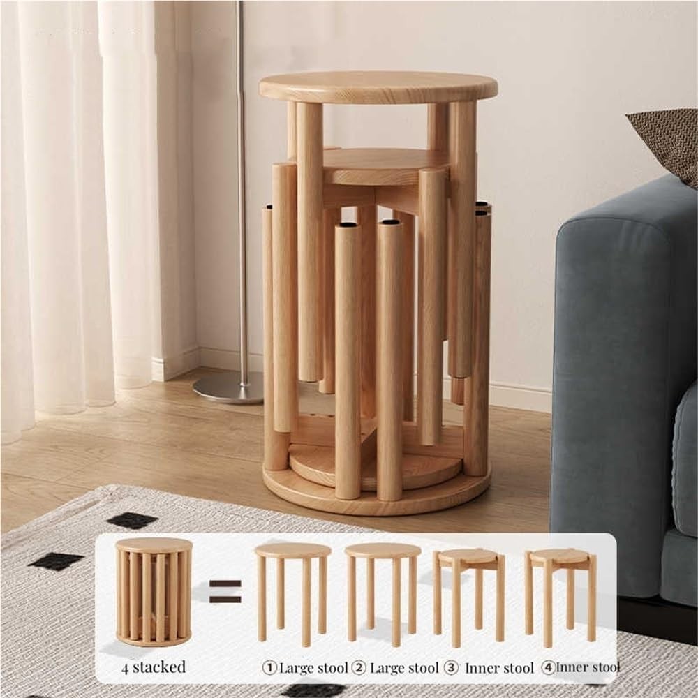 Set of 4 Stackable Stools Footrest Nightstand Rubber Wood Light Brown