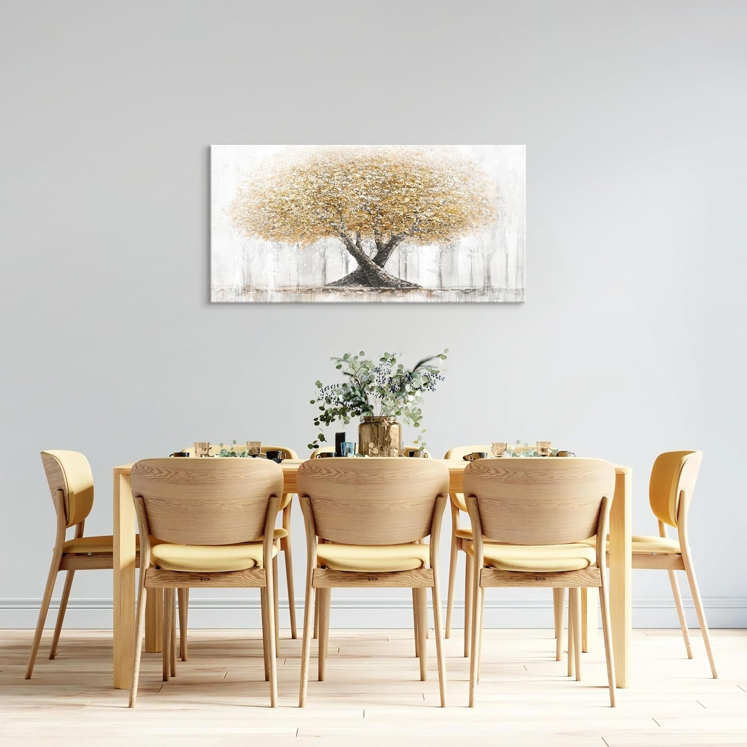 Large Beige Tree Canvas Wall Art 100x50cm Framed