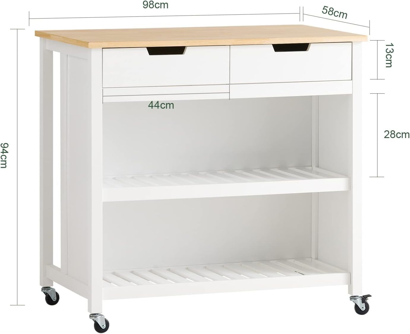 Rolling Kitchen Island Cart Butchers Block w Drawers Shelves