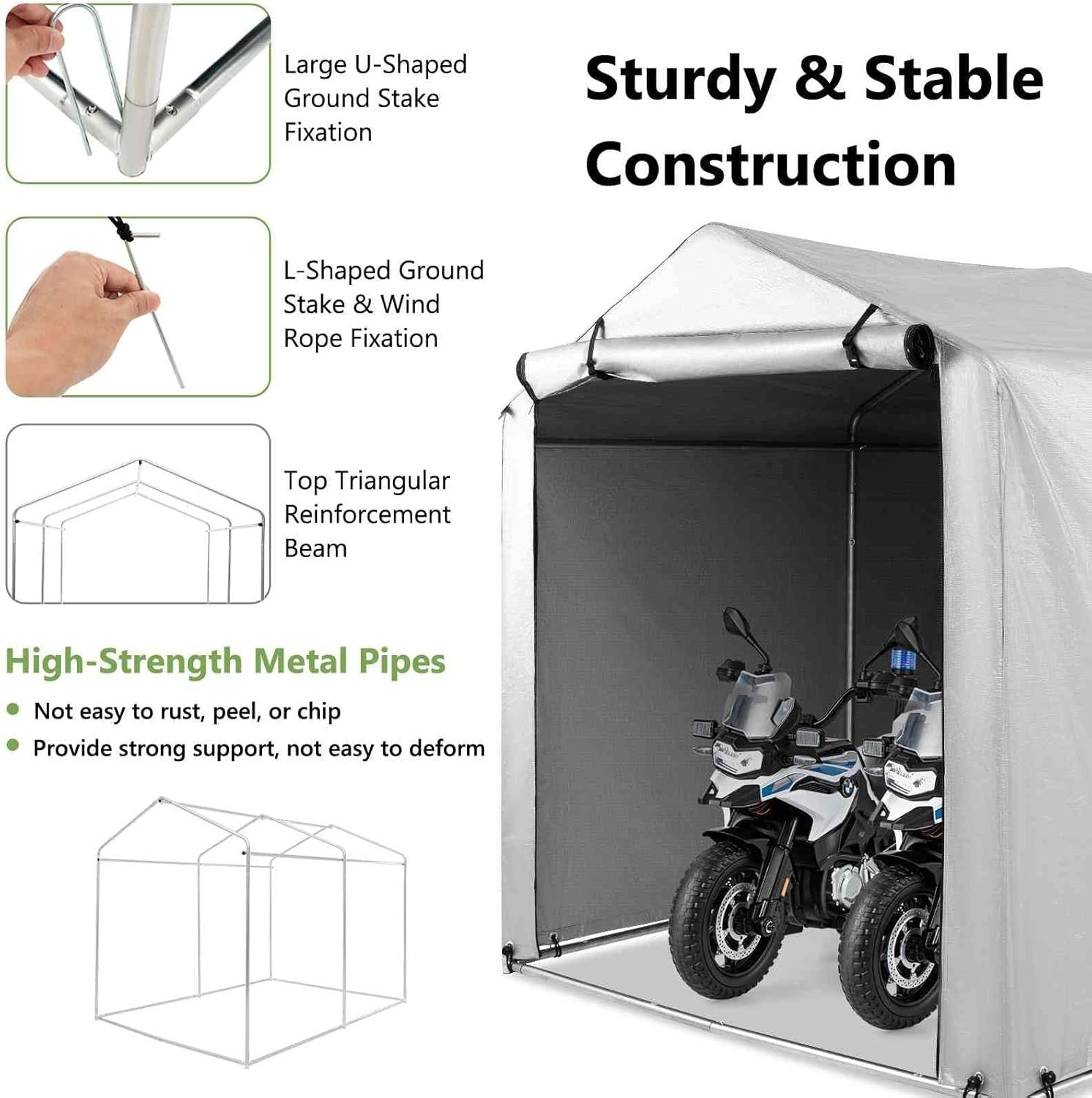 Outdoor Storage Shed Tent 7x5FT Waterproof Bike Shelter with Steel Frame Silver