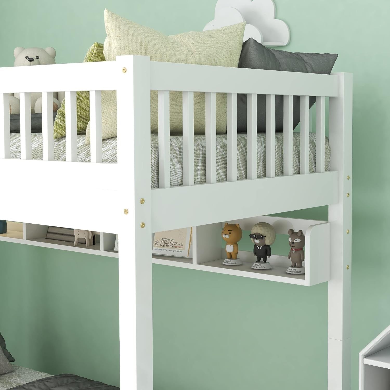 Twin Bunk Bed with Storage Drawers Kids Safe Solid Wood 90x190cm White