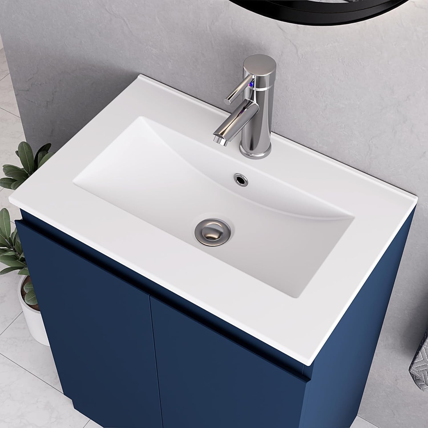Blue 600mm Under Sink Bathroom Vanity Unit with Basin Trap Waste Cupboard