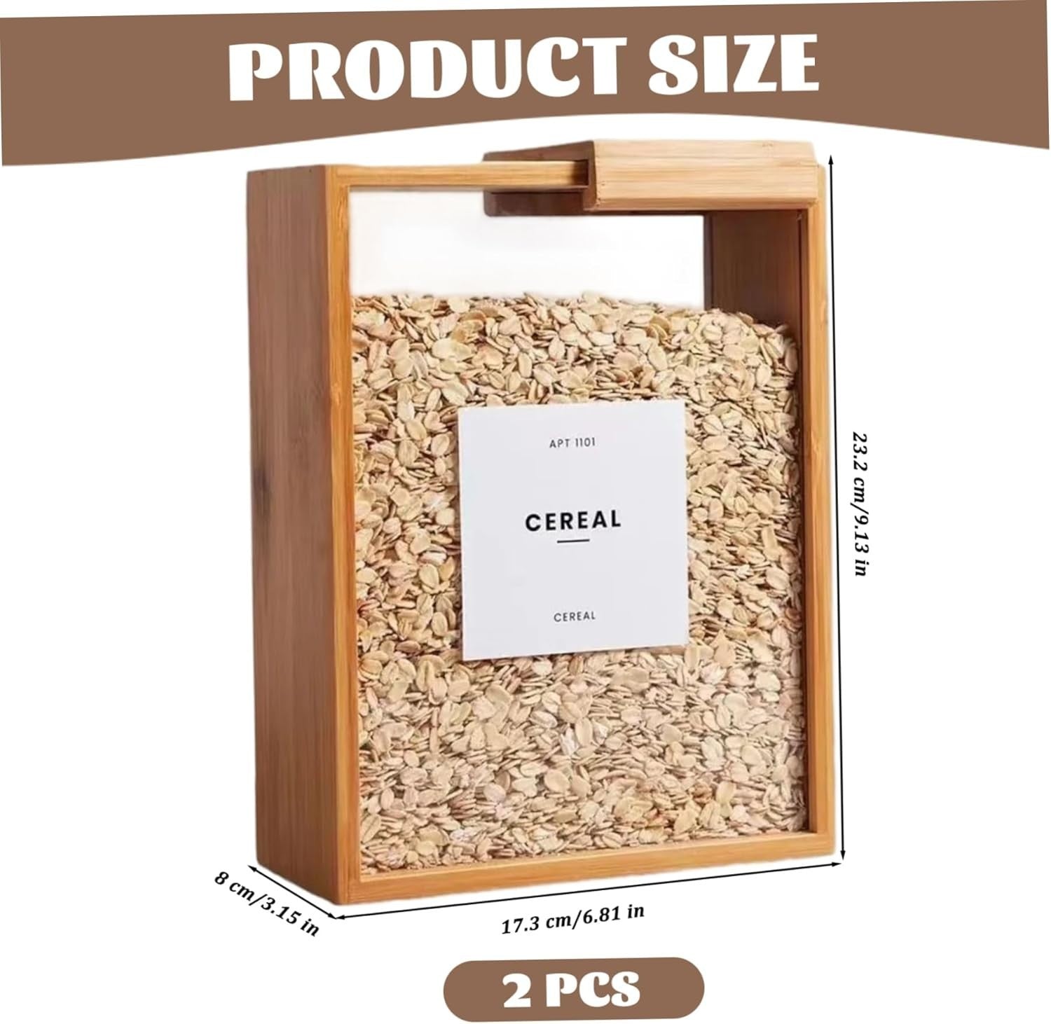 2PCS Bamboo Cereal Containers Airtight Rice Flour Bin