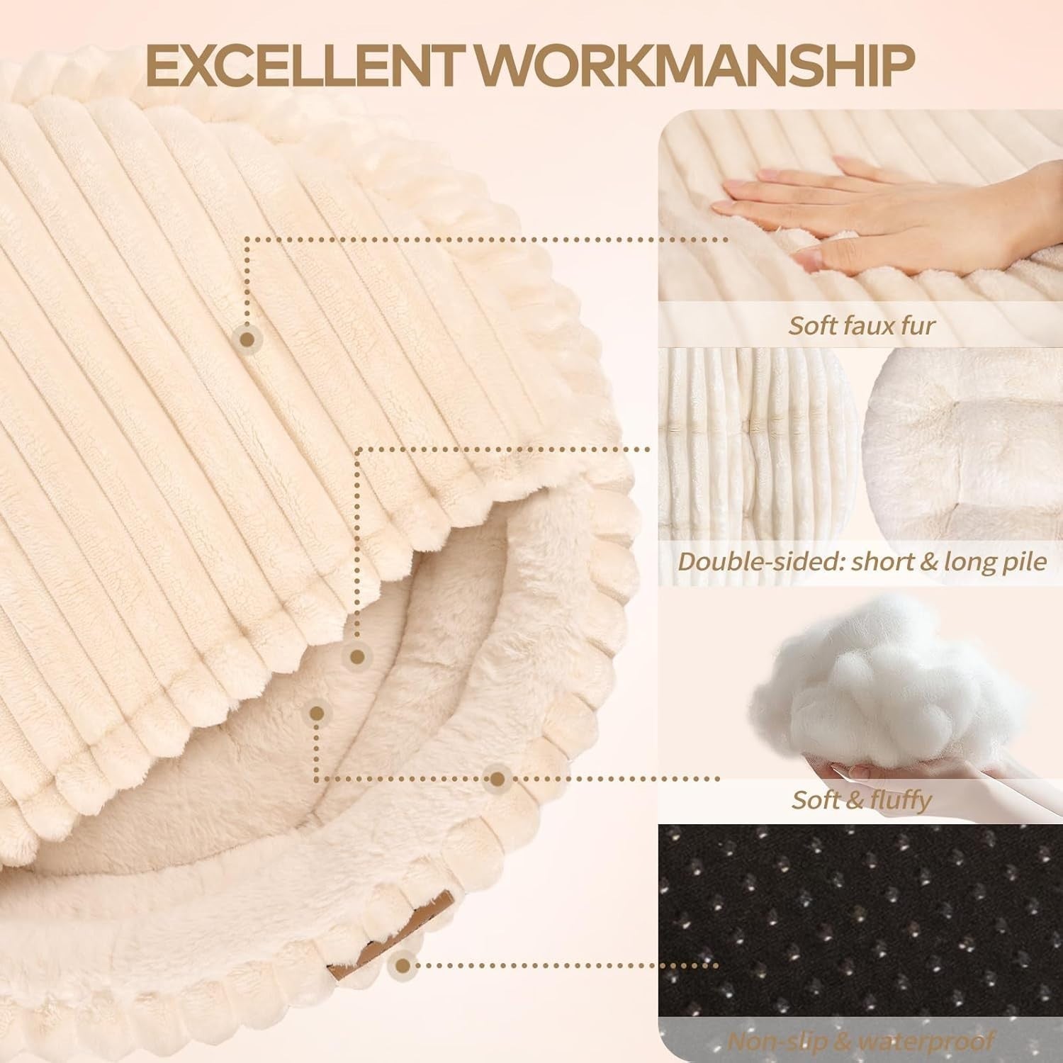 50cm Covered Cat Bed Washable Cozy Cave Soft Indoor Pet Nest Warm