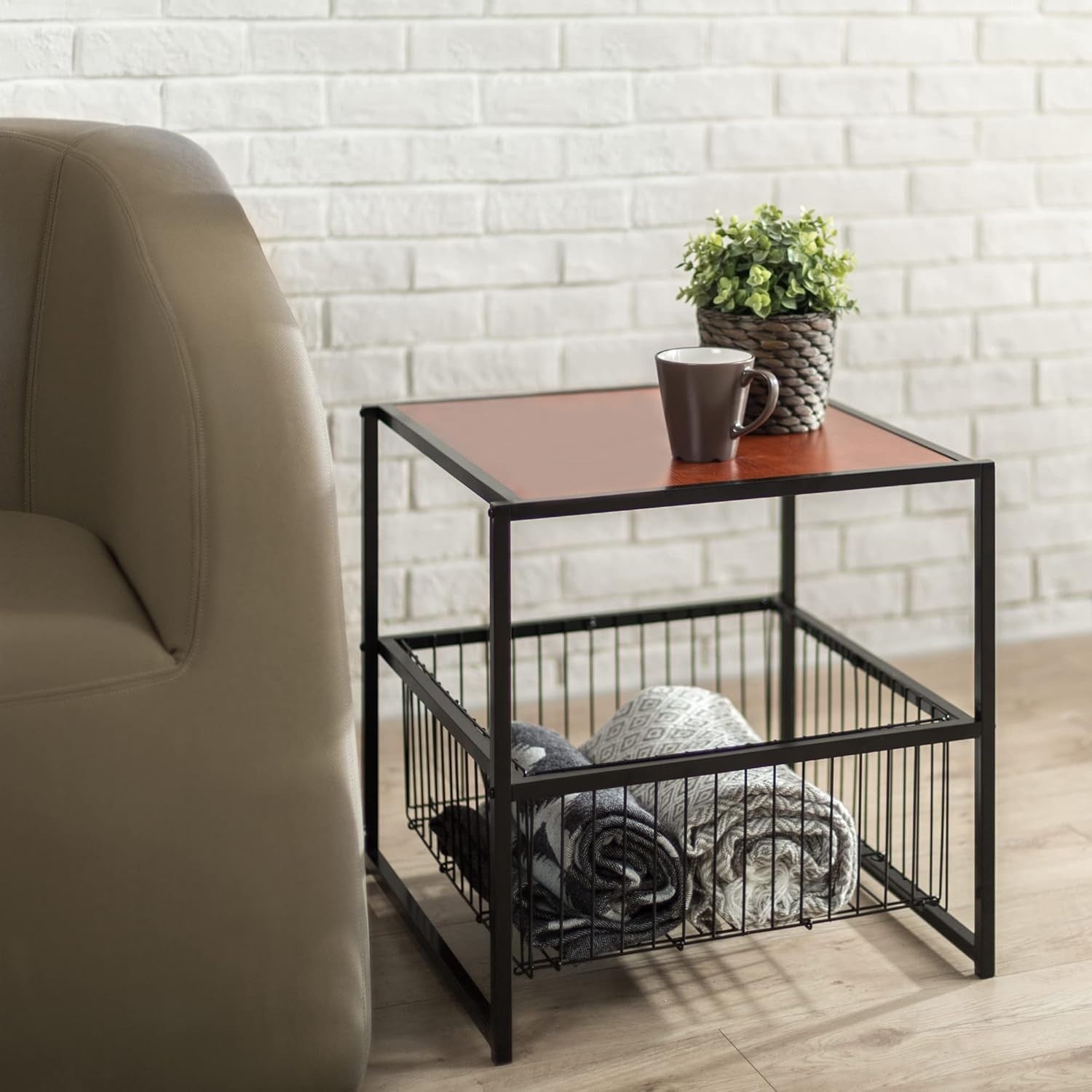Square Side Table 51x51x51 cm | Nightstand & End Table w/ Shelf