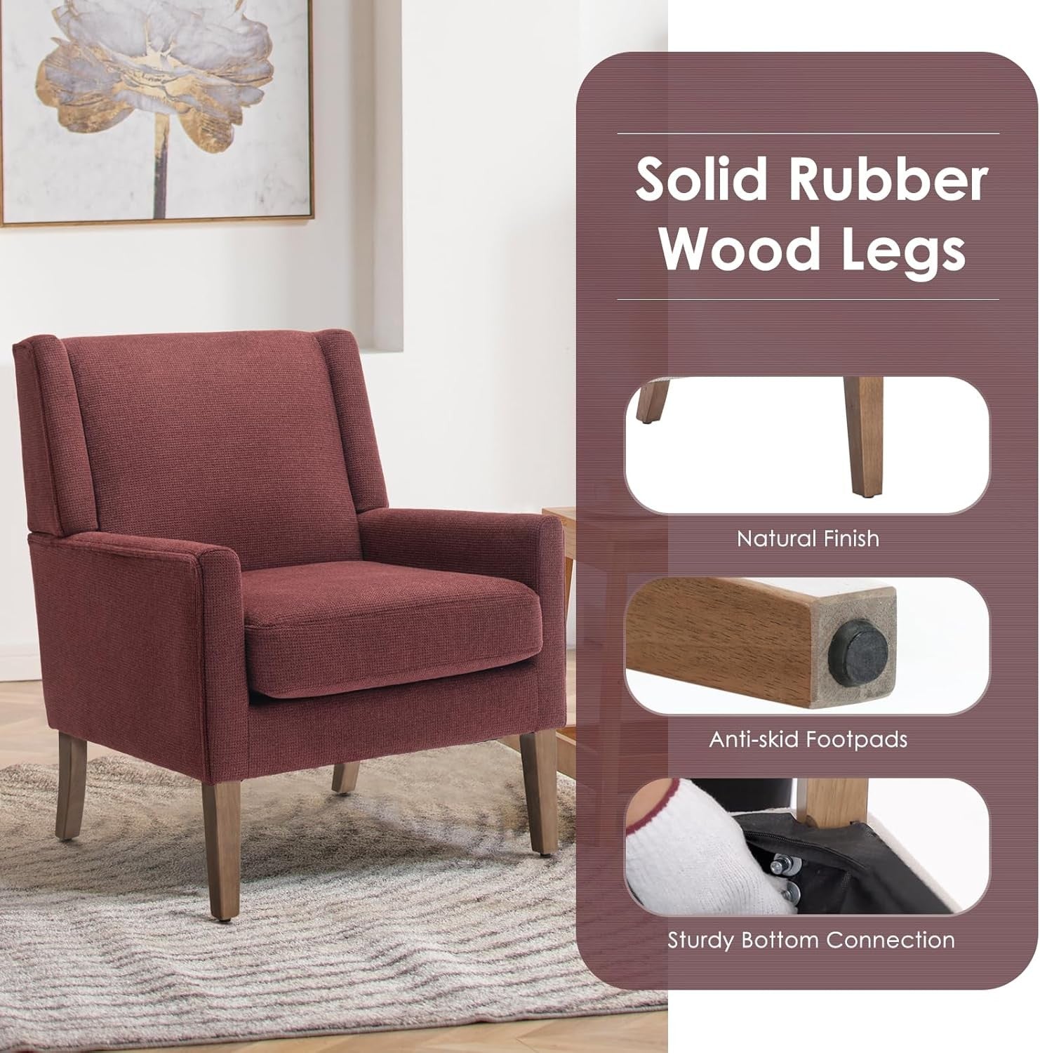Red Wingback Accent Armchairs Set of 2 Upholstered Wood Legs