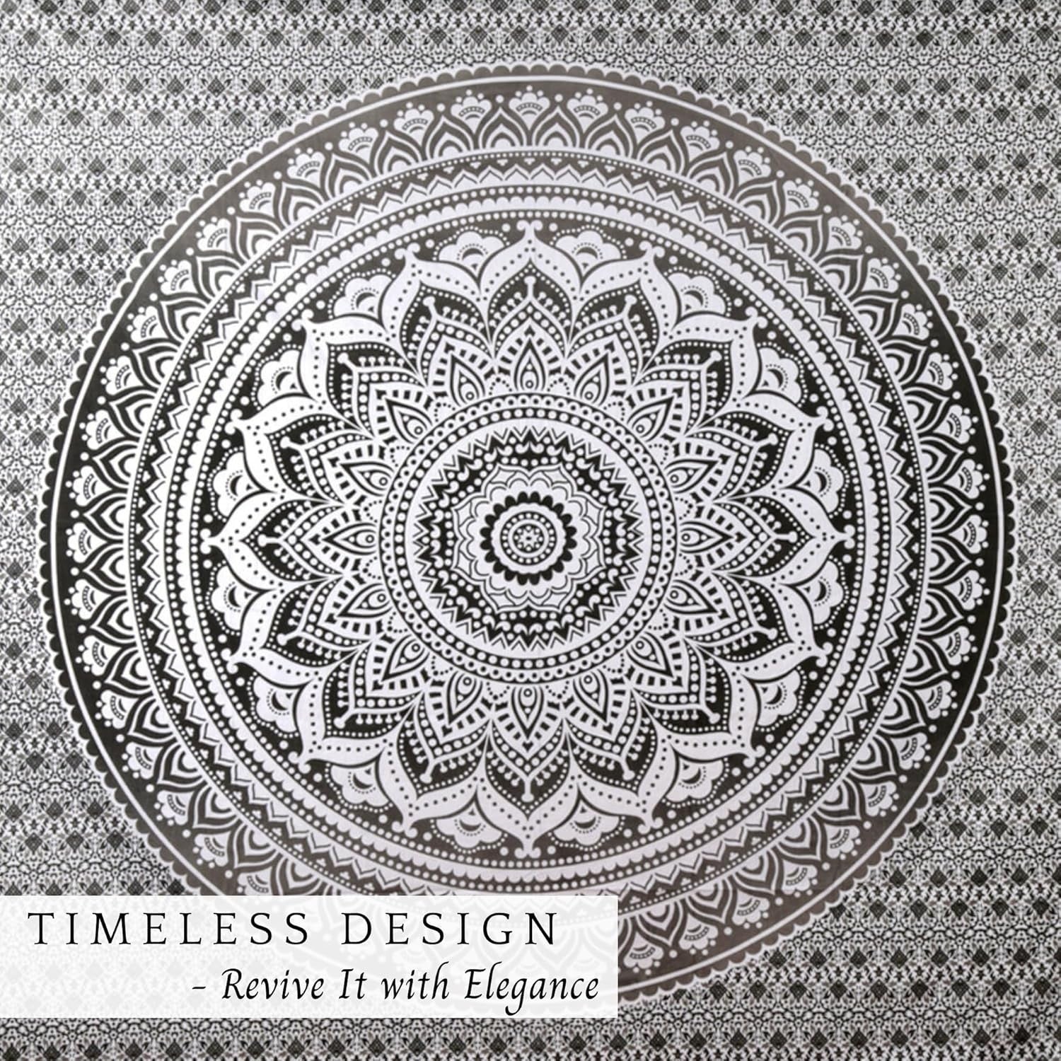 Grey Mandala Cotton Tapestry 213x230cm Boho Wall Hanging