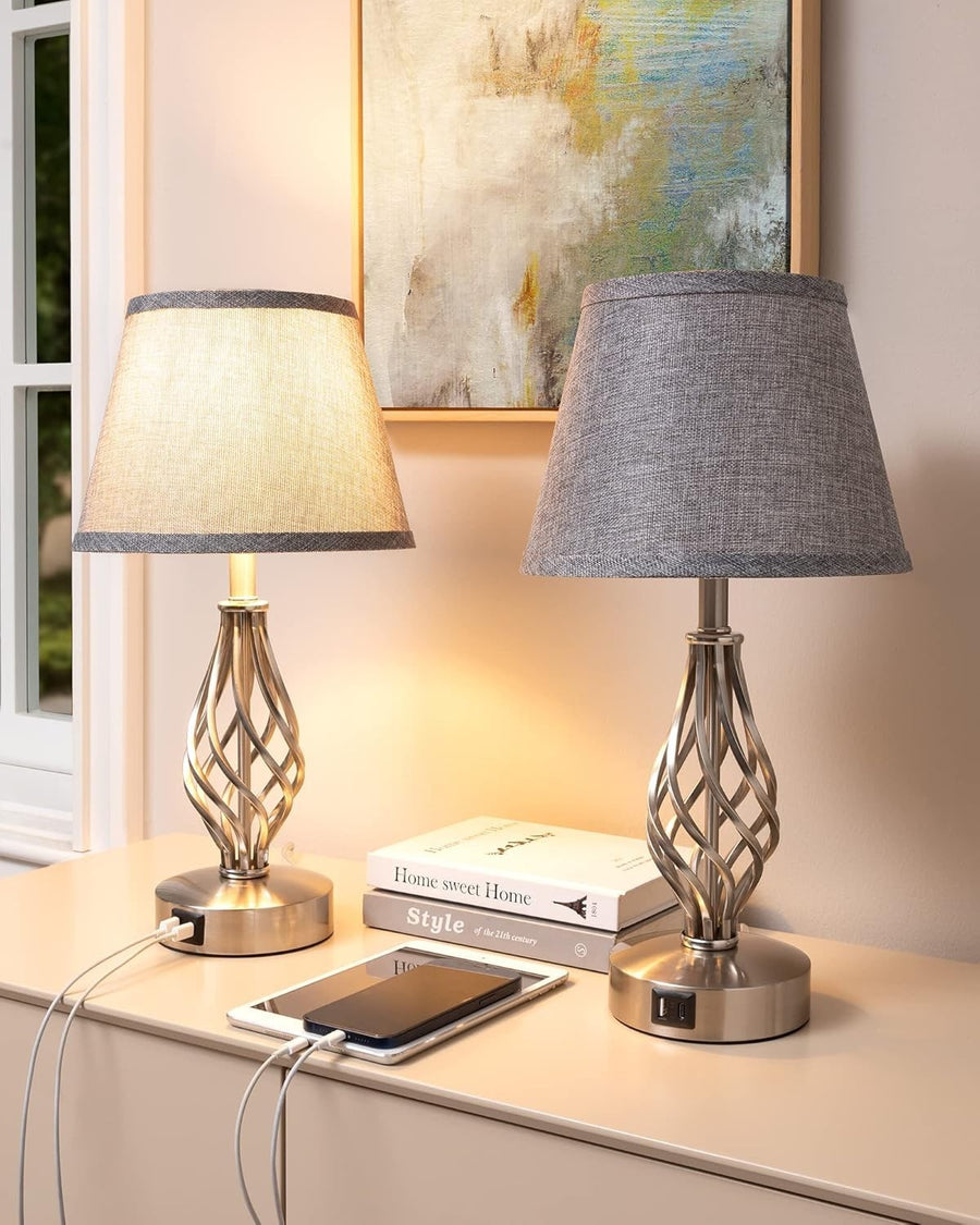 Dimmable Bedside Table Lamps Set of 2 with USB Charging & Touch Control