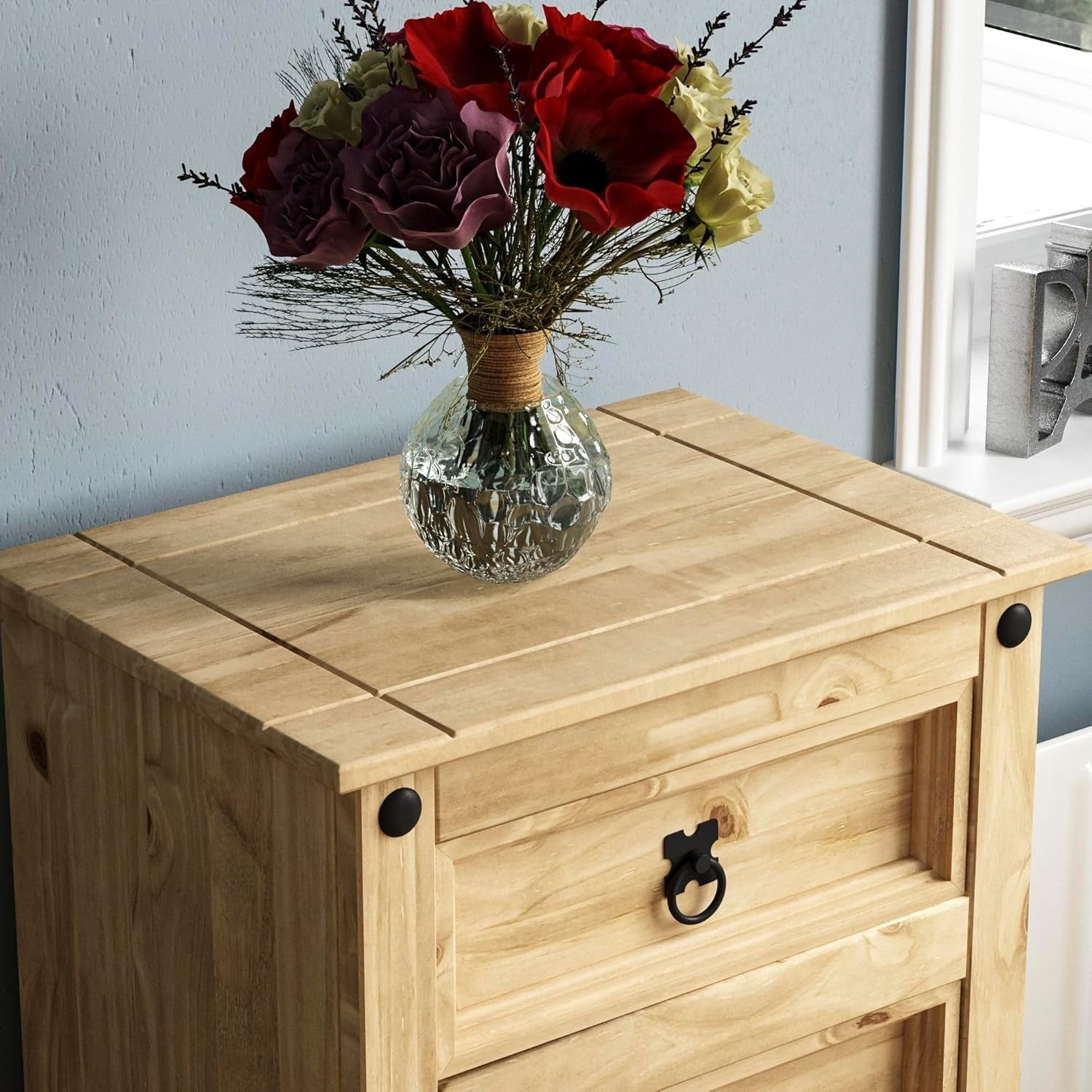 Pine 5-Drawer Narrow Chest Solid Wood Storage Cabinet Rustic Bedroom