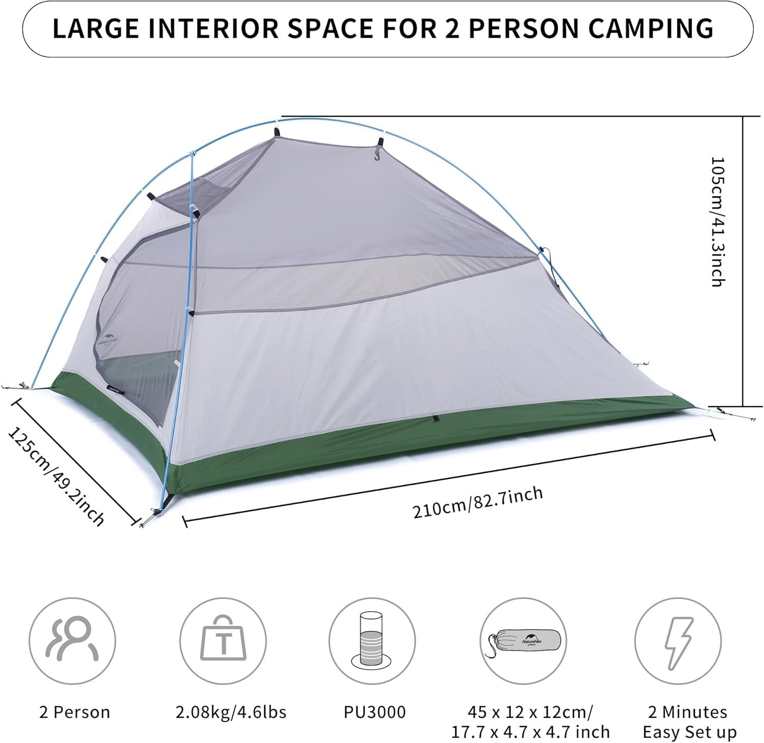 2 Person Lightweight Backpacking Tent 3-4 Season Waterproof
