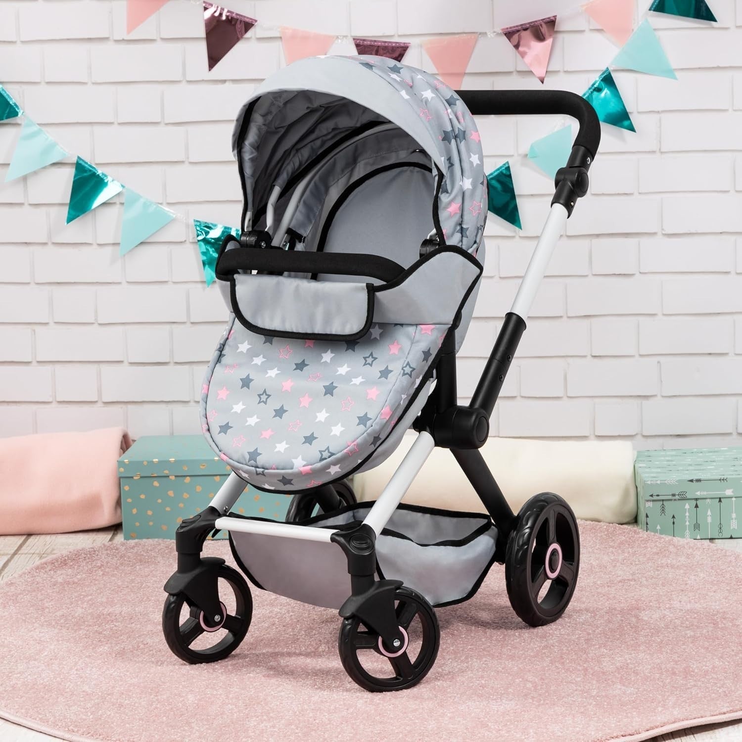 3in1 Dolls Pram Pushchair Carrycot Set Tall Adjustable Handle Toy Buggy