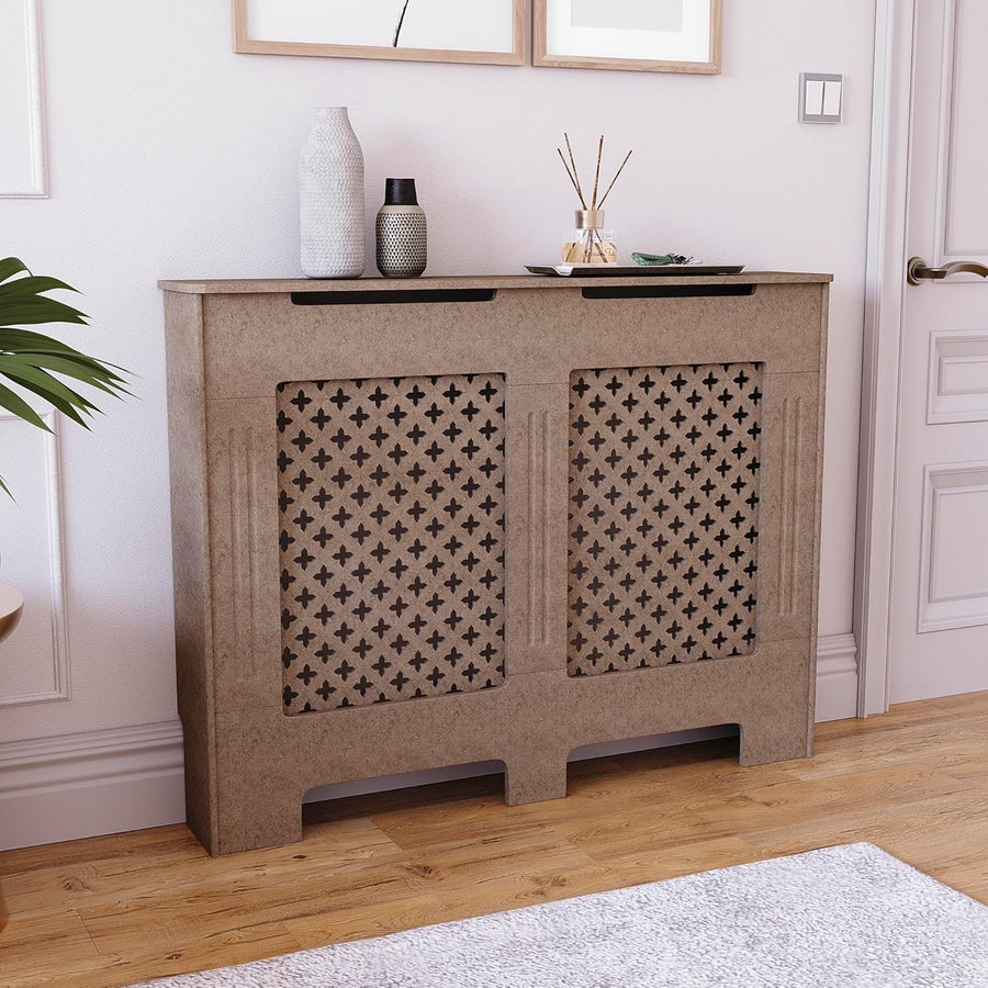 Medium Unfinished Radiator Cover | Customisable MDF Cross Pattern Cabinet
