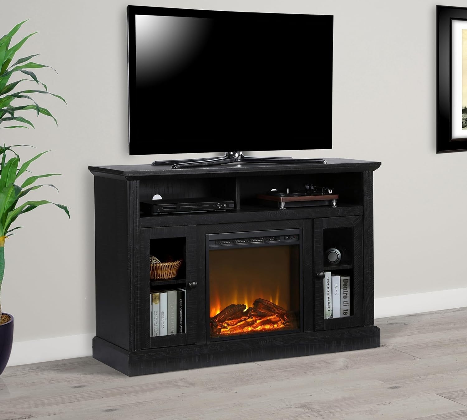 Electric Fireplace TV Stand 50" with Realistic LED Logs & Flame Effects