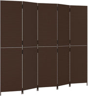 5 Panel Brown Rattan Room Divider 200cm Folding Privacy Screen Indoor Outdoor