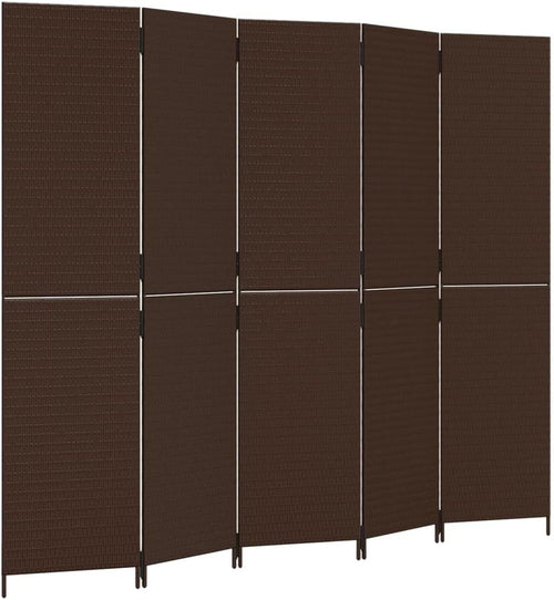 5 Panel Brown Rattan Room Divider 200cm Folding Privacy Screen Indoor Outdoor
