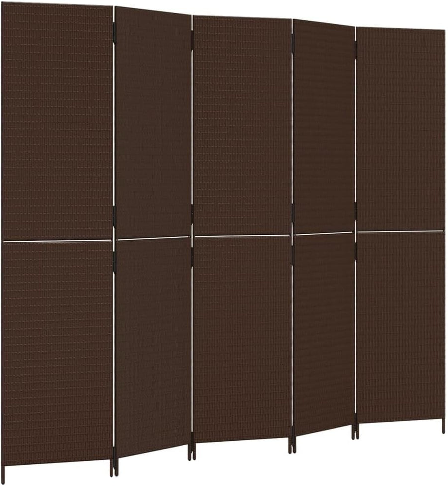 5 Panel Brown Rattan Room Divider 200cm Folding Privacy Screen Indoor Outdoor