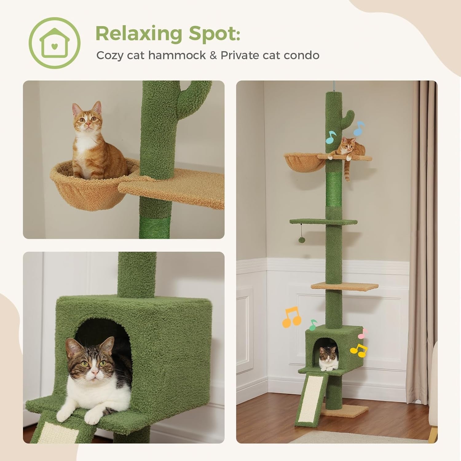 Floor to Ceiling Cat Tree Tower Adjustable 216–273cm Condo Hammock Scratching