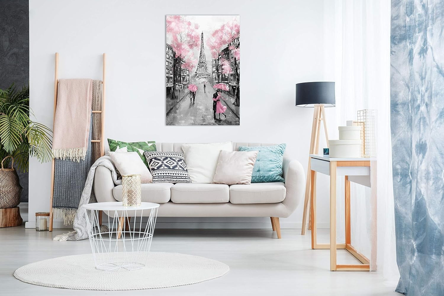Large Paris Eiffel Tower Canvas Wall Art 30x20 Pink Black Print