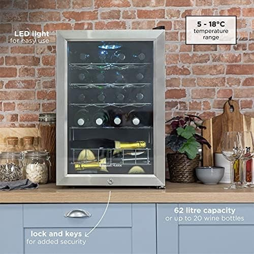 62L Mini Fridge Stainless Steel Wine and Beer Cooler Lockable Tabletop