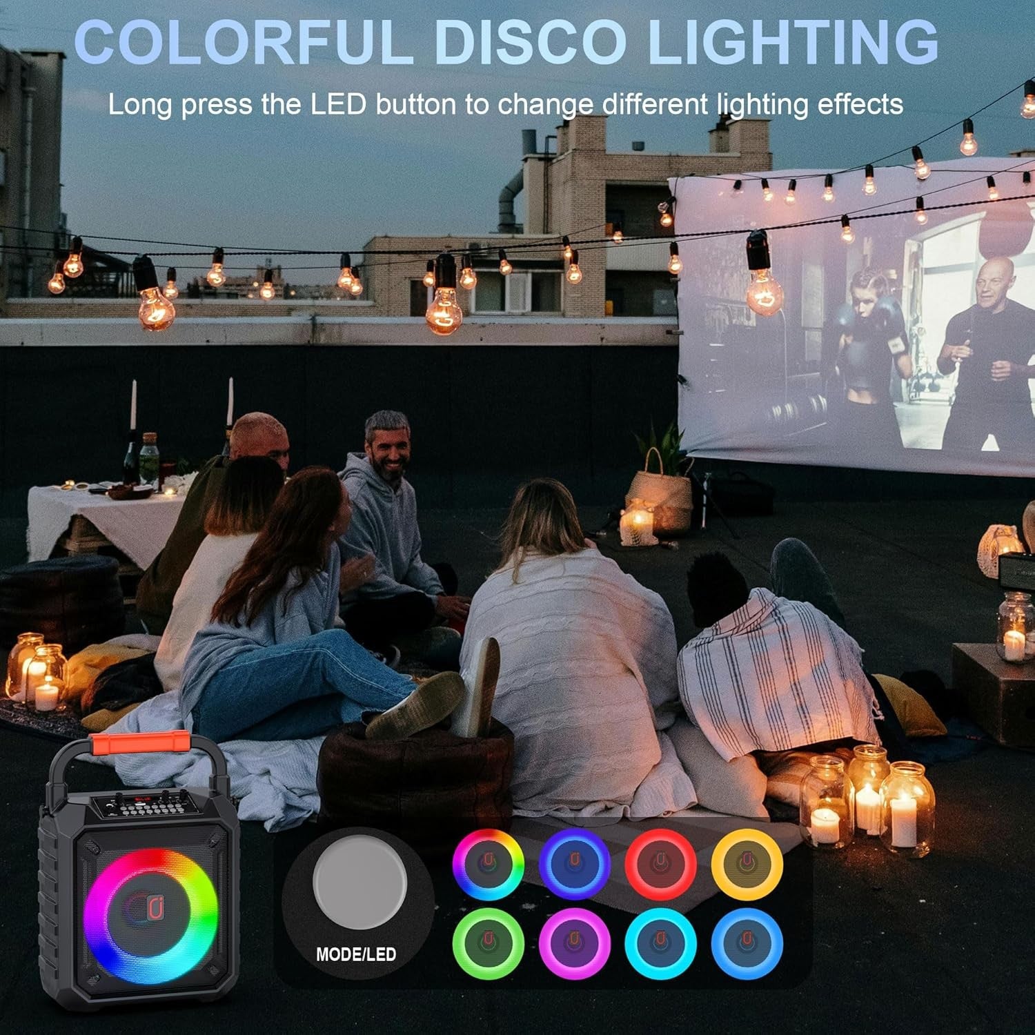 Karaoke Machine with 2 Wireless Mics Bluetooth DJ Lights Speaker
