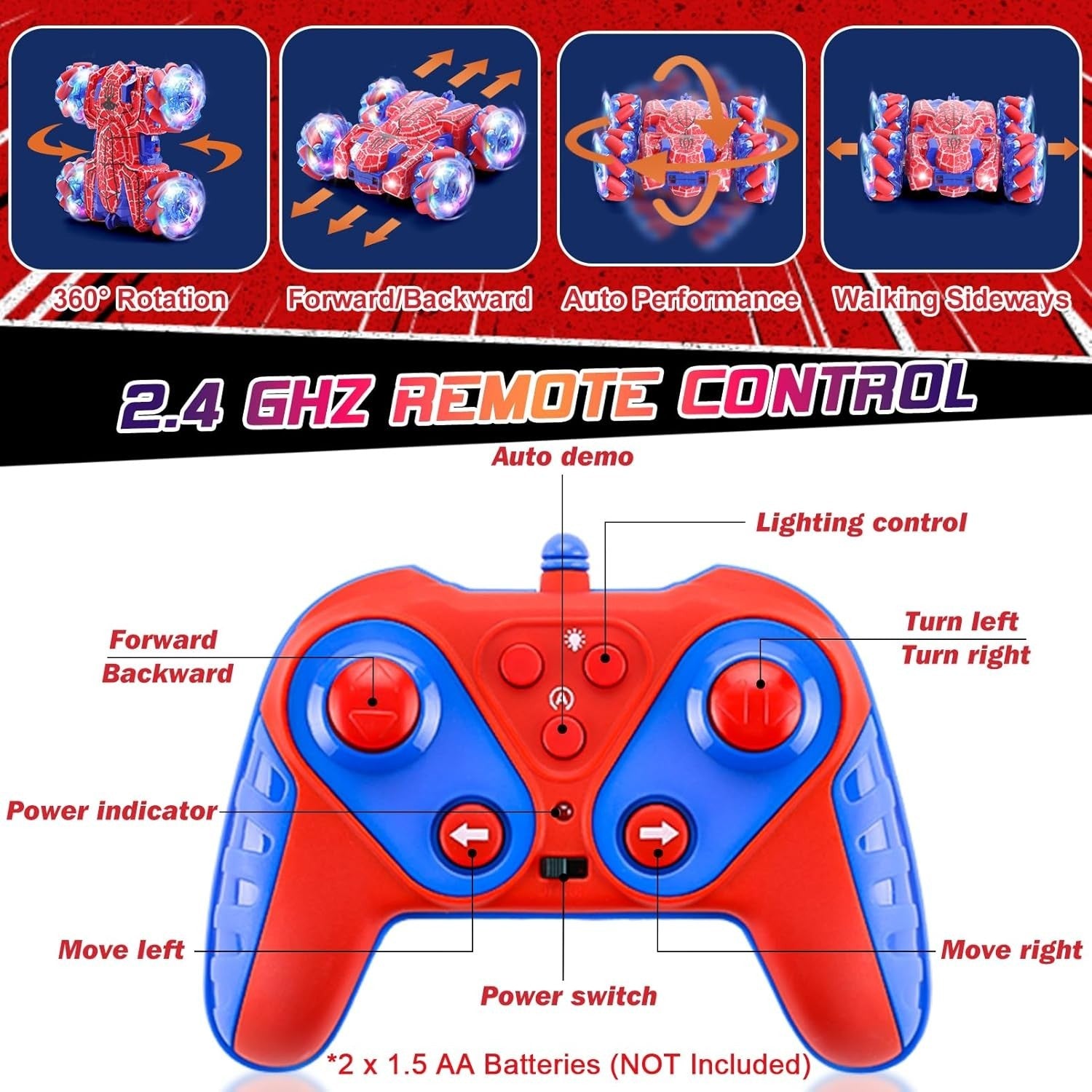 Spider Gesture RC Car 4WD 360° Flip Double Sided Light Up Toy for Kids