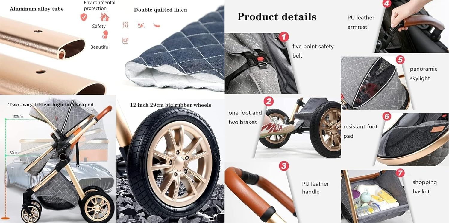 3 in 1 Baby Pram Pushchair Lightweight Folding Buggy from Birth 0-36m
