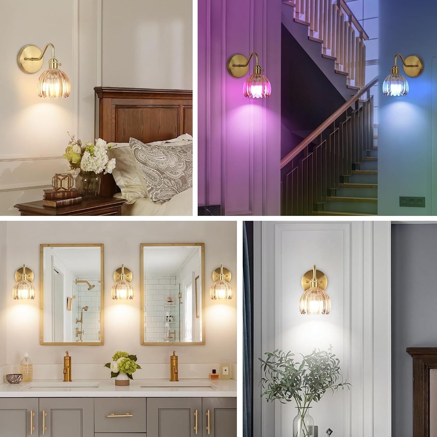 Rechargeable Battery Wall Lights 15 Colors Remote Amber Glass 2-Pack