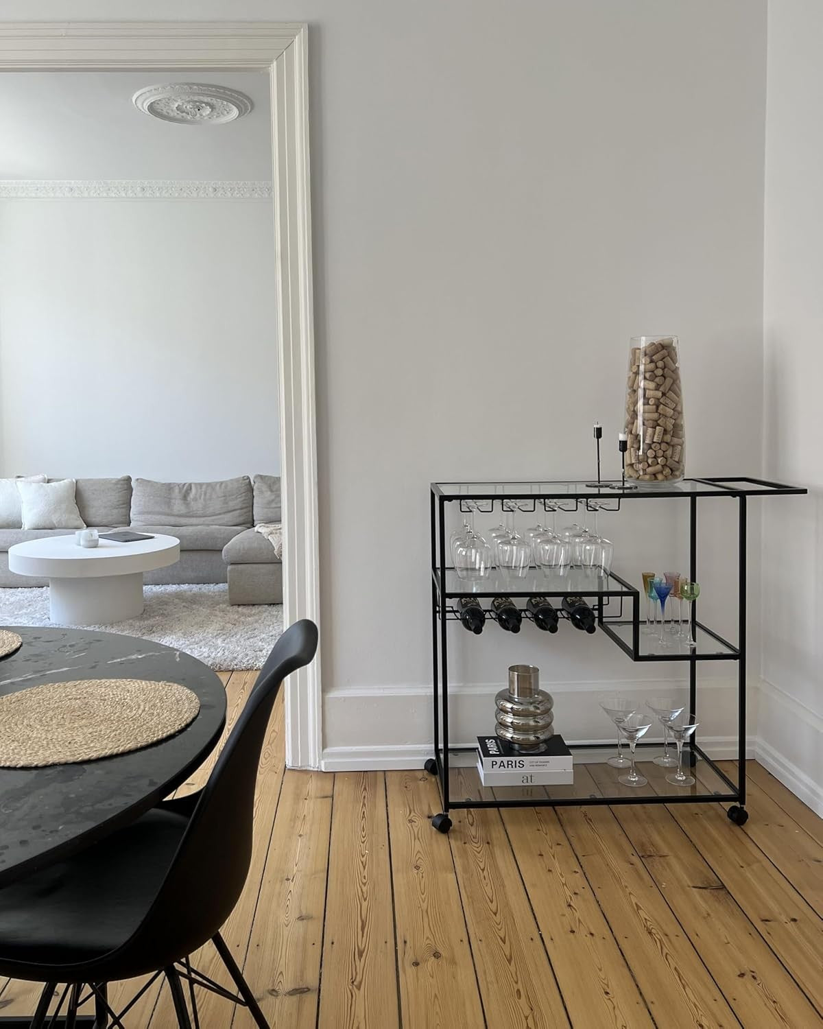 Industrial Kitchen Trolley on Wheels Glass Shelves Bottle Rack Serving Cart