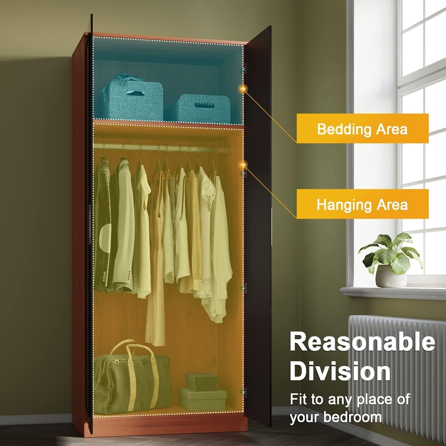 Black Walnut Mirror Wardrobe 2 Door Soft Close Gloss Storage 178cm