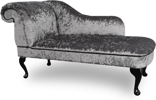 Shimmer Velvet Chaise Lounge Sofa Steel – Left Hand, UK Handmade