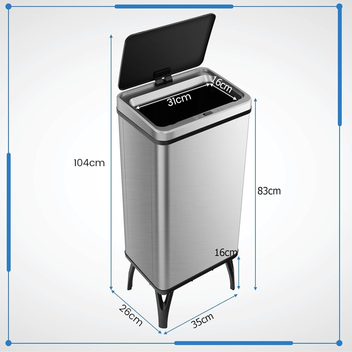 50L Touchless Sensor Kitchen Bin | Automatic Trash Can Silver Steel