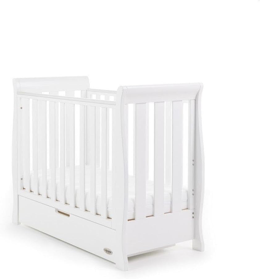 Space Saver Sleigh Cot Bed with Drawer Adjustable Height Baby Crib 114x55cm