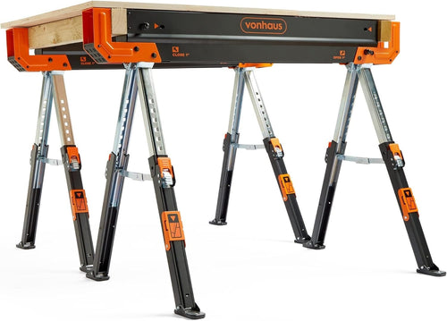 Heavy Duty Folding Sawhorse Twin Pack 1178kg Load 9-Height Adjustable Stands