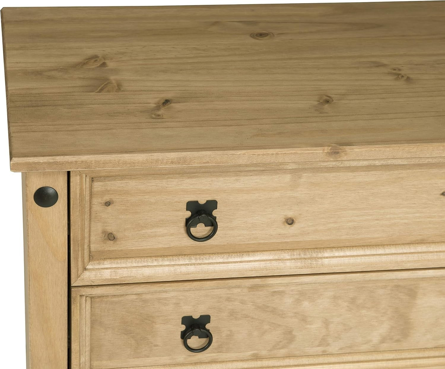 Solid Pine Chest of 5 Drawers, Rustic Waxed Wood Storage for Bedroom