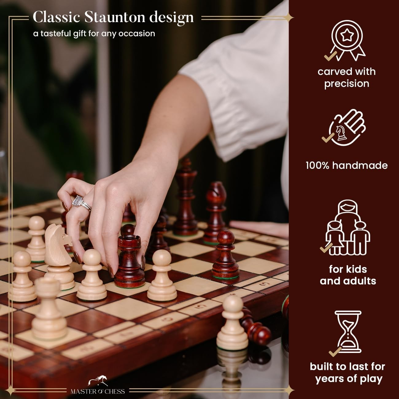 Handmade Tournament Chess Set 42cm Foldable Wooden Board Staunton Pieces