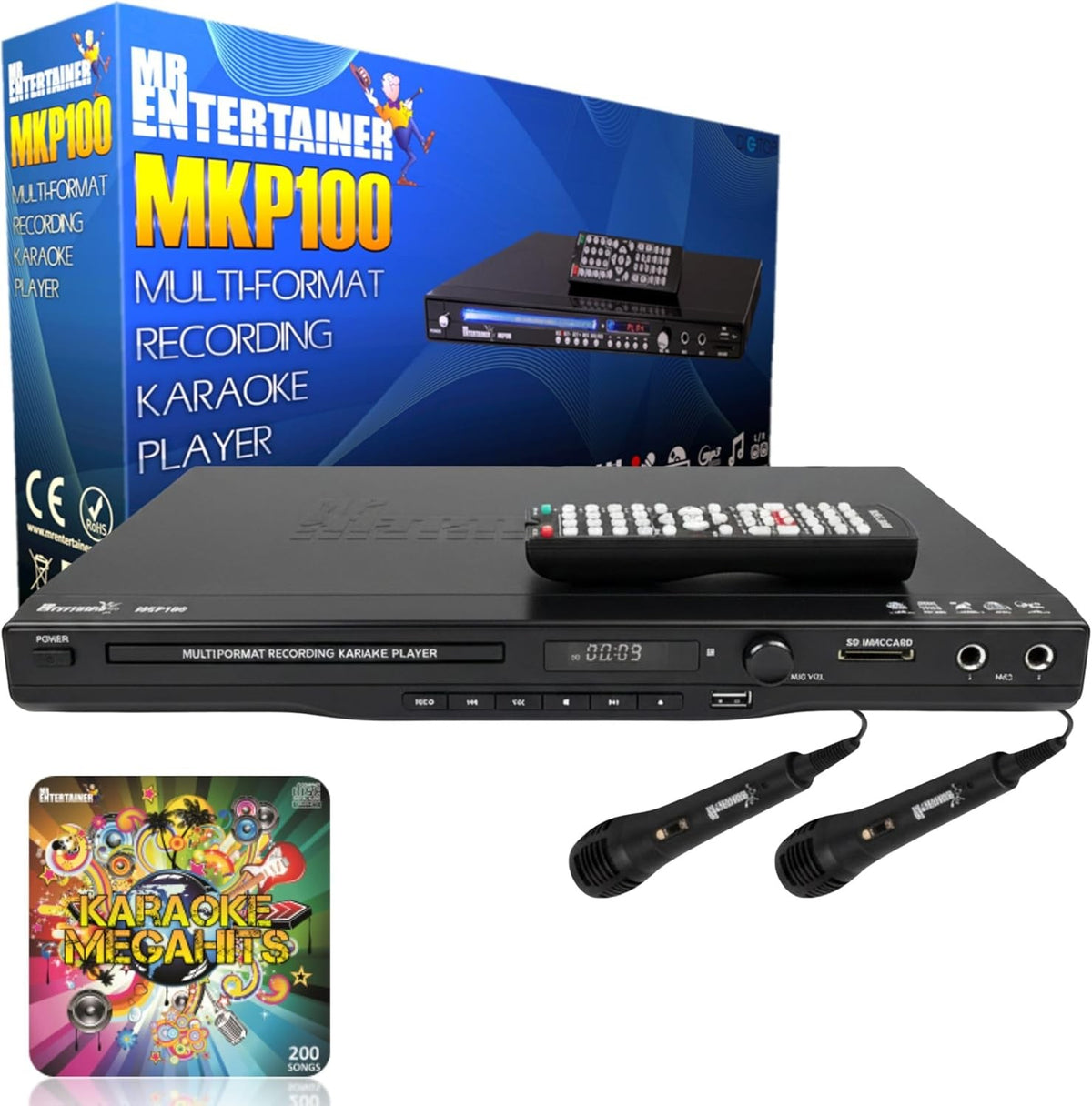 Karaoke Machine CDG DVD Player 2 Mics 200 Songs Echo SD Record