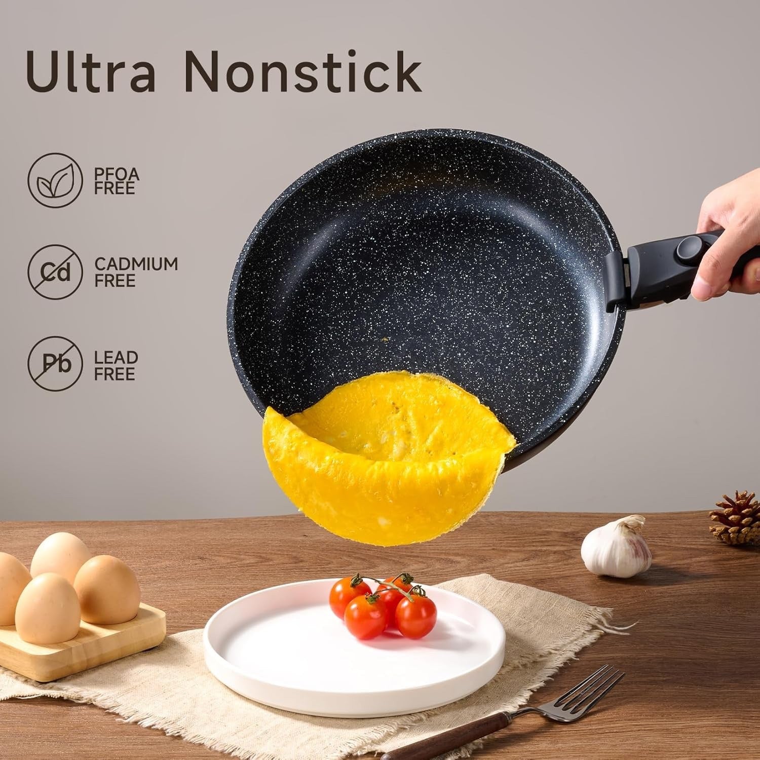 25pcs Black Non Stick Cookware Set Induction Pots & Pans with Detachable Handles