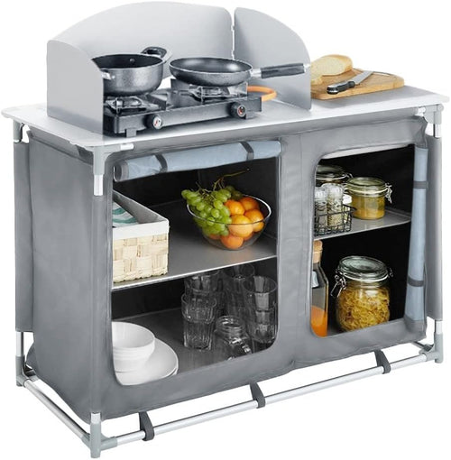 Portable Camping Kitchen Unit Foldable Outdoor Storage Cupboard with Heat-Resist