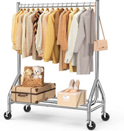 Silver Heavy Duty 180KG Clothes Rail With Wheels Metal Rack