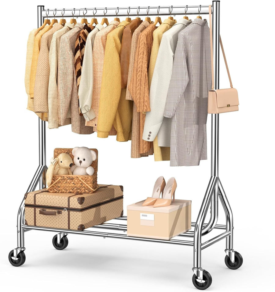 Silver Heavy Duty 180KG Clothes Rail With Wheels Metal Rack