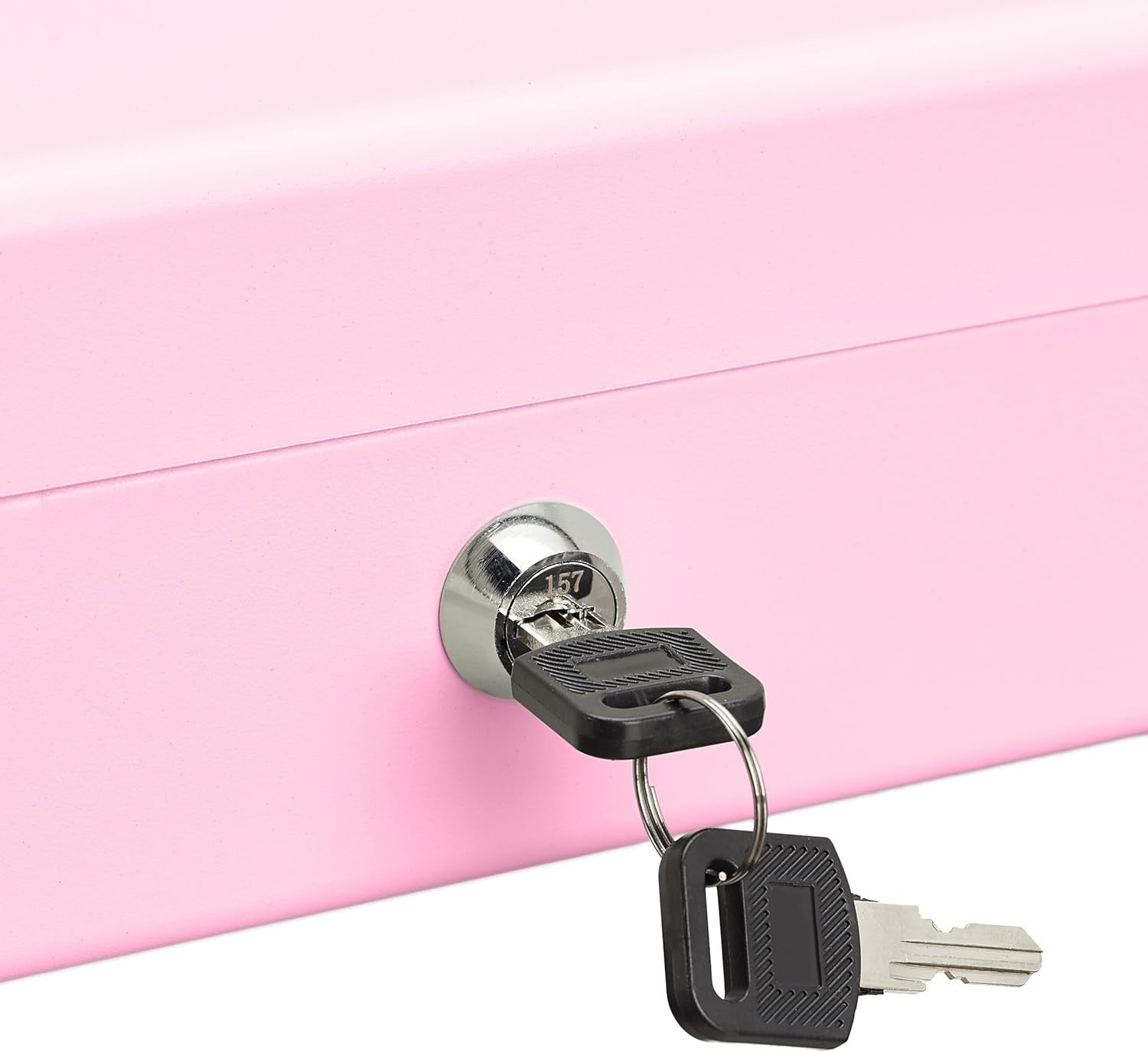 Pink Lockable Cash Box Coin Tray Money Storage Case with Keys