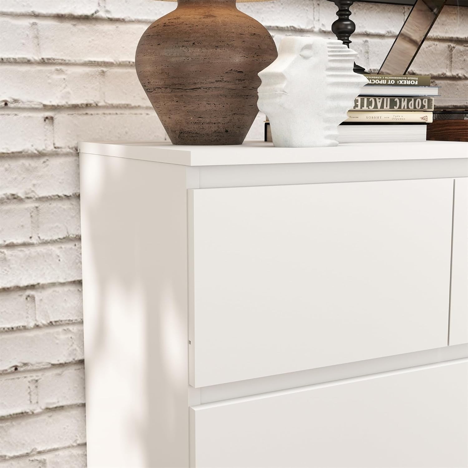 White 7 Drawer Wide Chest of Drawers Modern No Handle Storage 106x80cm
